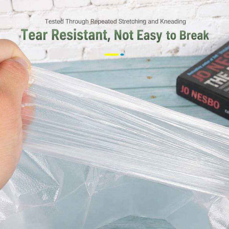 Close-up of clear plastic disposable apron material in protective packaging