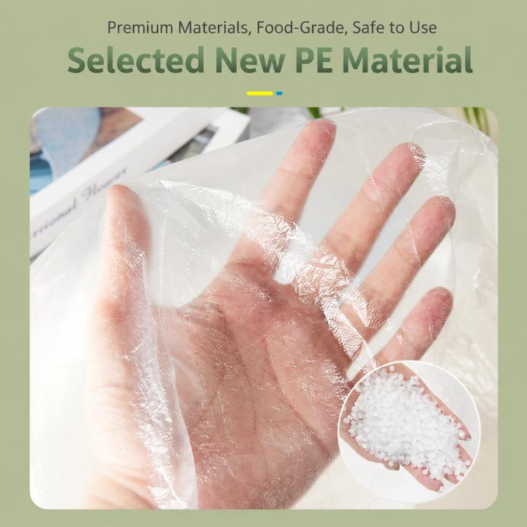 Close-up of clear disposable apron plastic film with protective texture