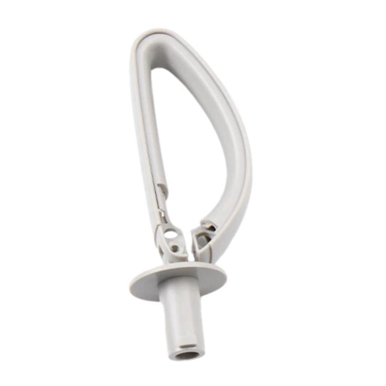 Gray-white rear seat belt guide device, side view with round mounting base.