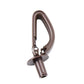 Dark brown rear seat belt guide device with metal bracket and circular base.
