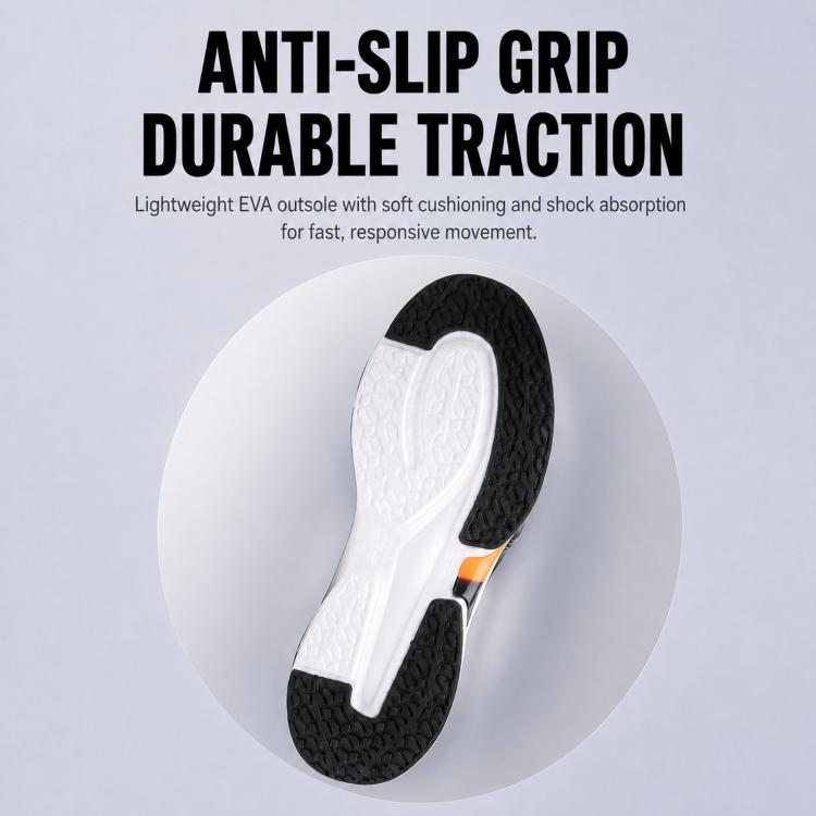 Men's sneaker outsole, textured black tread and white midsole