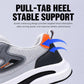 Men's running sneaker heel with pull-tab, gray mesh and orange accent