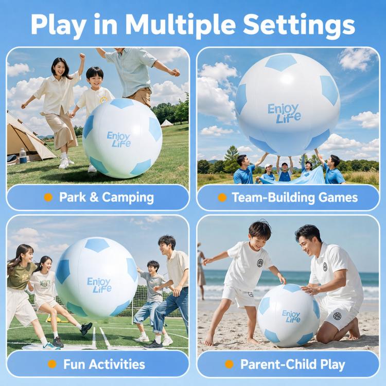 Inflatable soccer ball with “Enjoy Life” logo for parent-child and group play