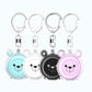 Set of bear-face personal alarm keychains in black, white, blue, and pink