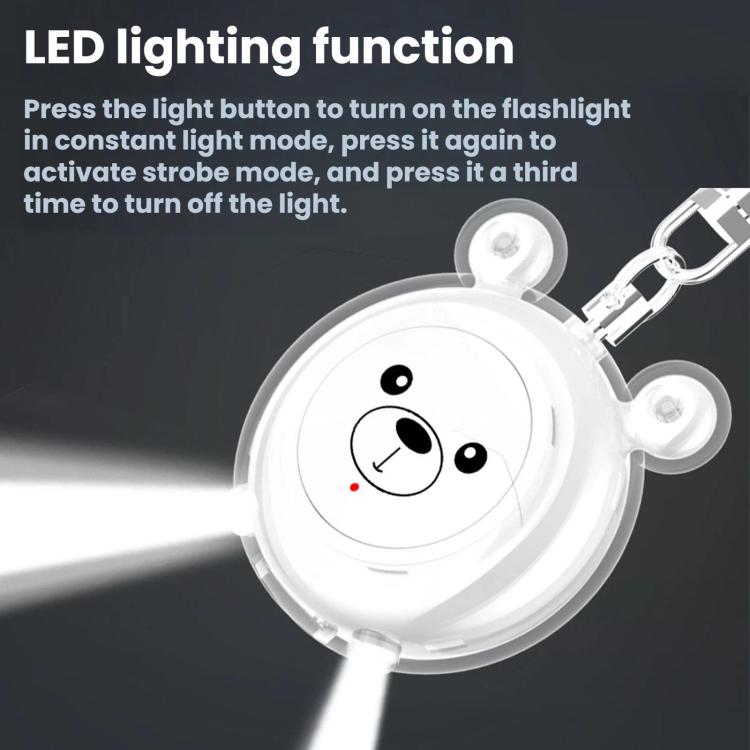 White round keychain personal alarm with cartoon face and built-in LED light