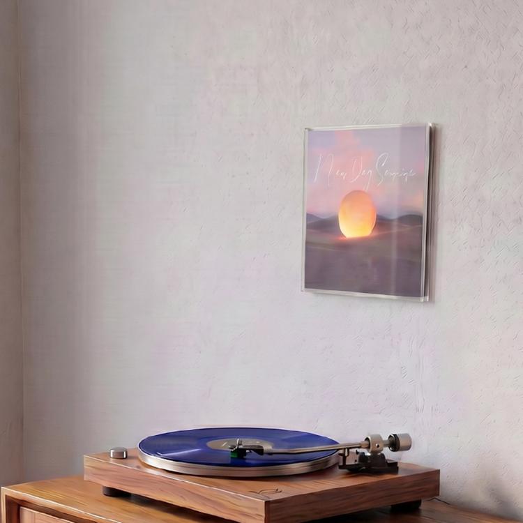 Clear acrylic 7-inch vinyl wall mount display case holding a vinyl record