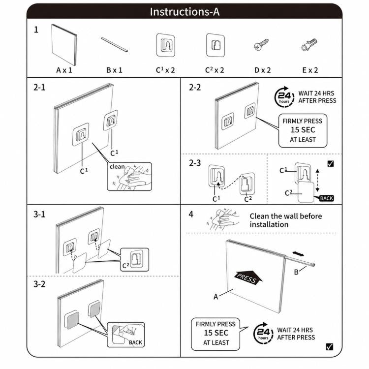 Installation instructions for clear acrylic 7-inch vinyl record wall mount case