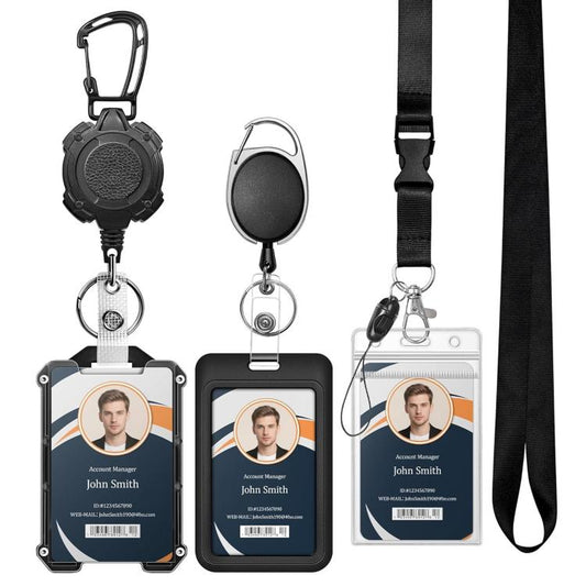 Retractable Badge Reel Set with Lanyard ID Card Holder Metal Badge Clip for Office Nurse Outdoor, No.1, No.2