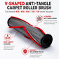 V-shaped anti-tangle carpet roller brush with red edge and gray roller