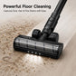 Motorized floor brush head cleaning floor debris with clear roller and LED lights