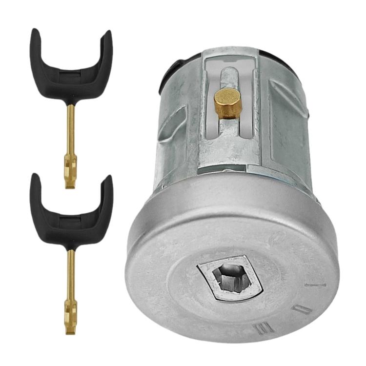 Car ignition lock cylinder with brass keys, black key blanks, square keyway