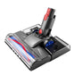 Motorized floor brush head with blue and red brush roll and side wheel drive