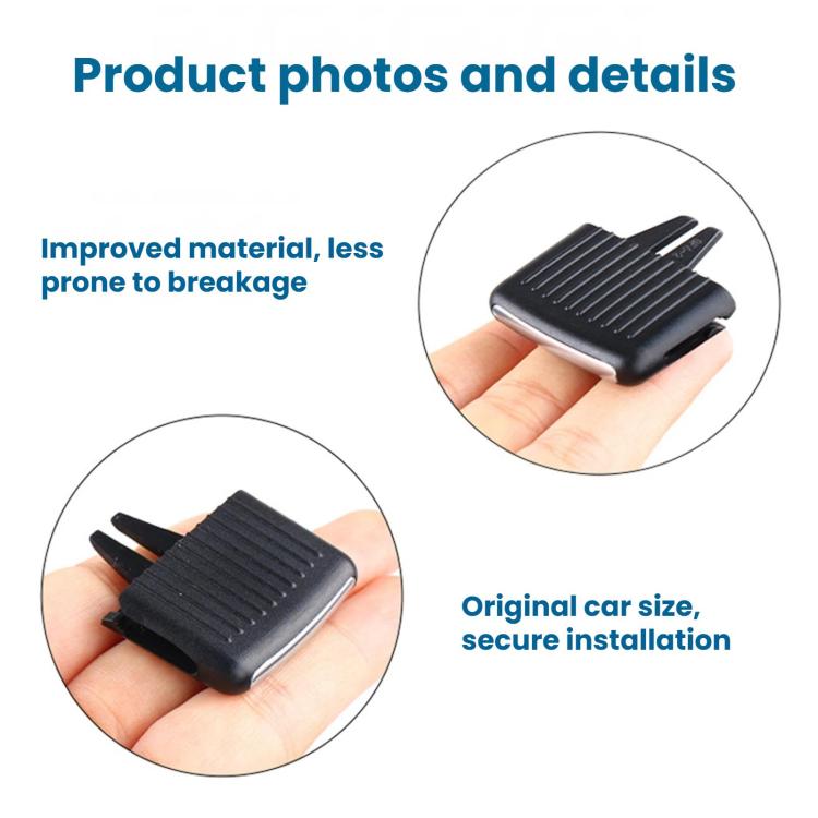 Black AC vent grille paddle insert shown in hand, close-up on ridged front