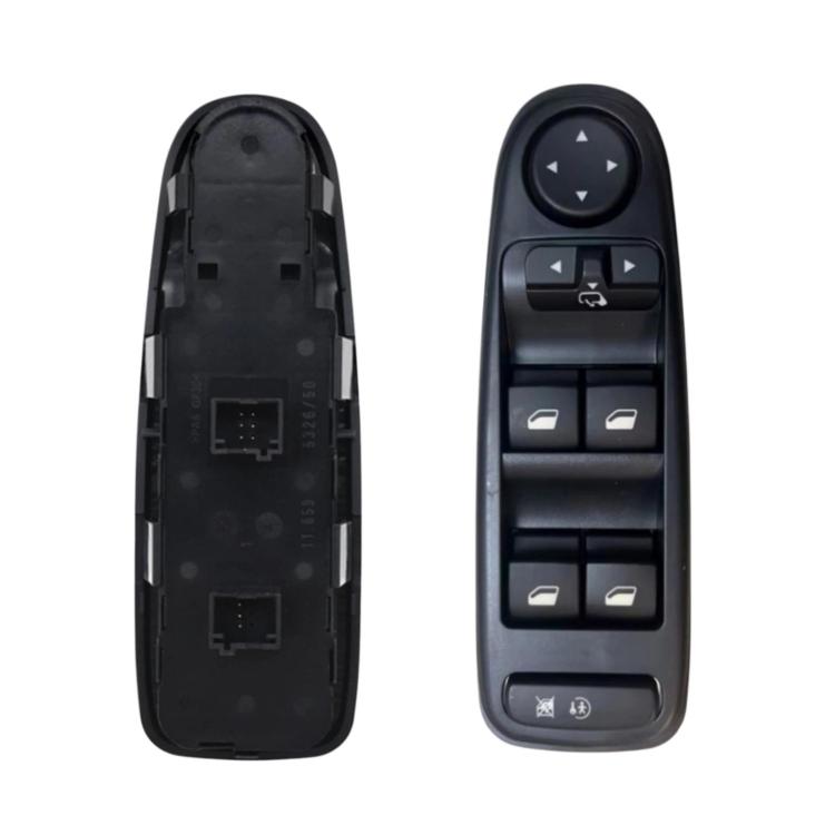 Power window switch with button panel and rear wiring connector cover