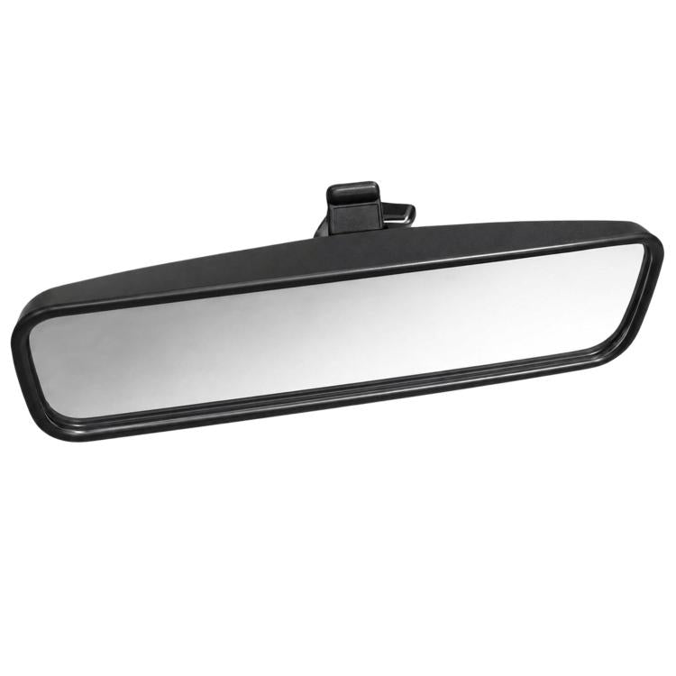 Car rearview mirror with dark frame and rectangular glass panel