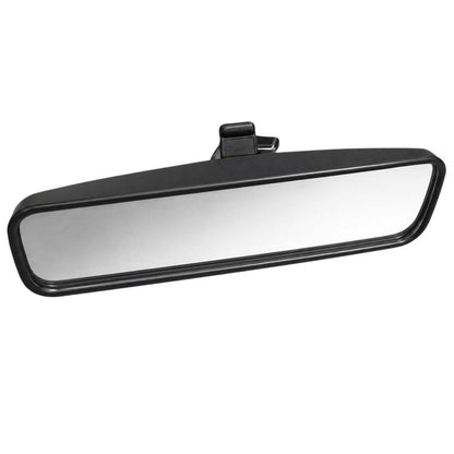 Car rearview mirror with dark frame and rectangular glass panel
