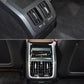 Dashboard air vent adjustment paddle covers over silver-edged air vent panel