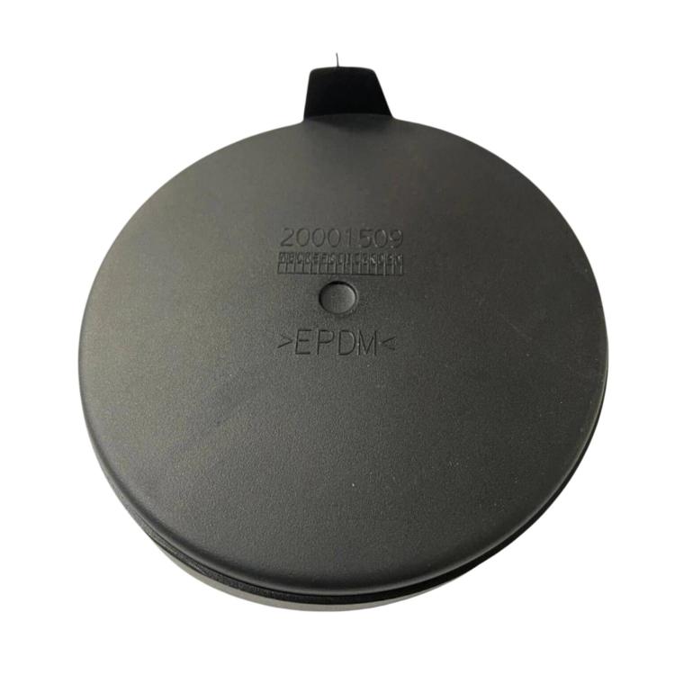 Round black EPDM headlight rubber cover cap with central hole and molded tab