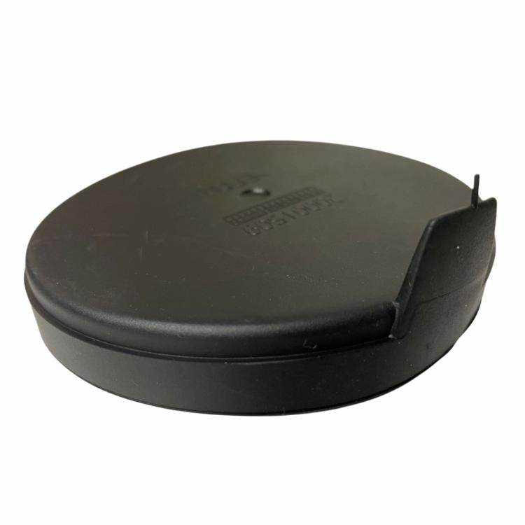 Black round headlight rubber cover cap with raised edge and side retention tab