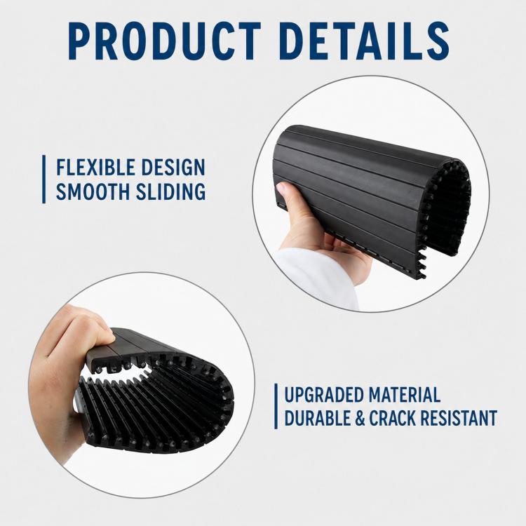 Black flexible ribbed roller cover with smooth sliding design diagram