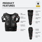 Black kids motorcycle body armor set with chest protector and limb guard pads shown