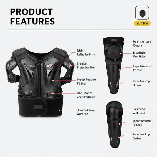 Kids Motorcycle Body Armor Set with Knee & Elbow Guard Pads Ages 5-12