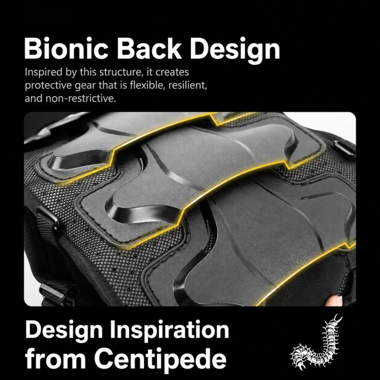 Black kids motorcycle armor with textured bionic back design on the chest vest