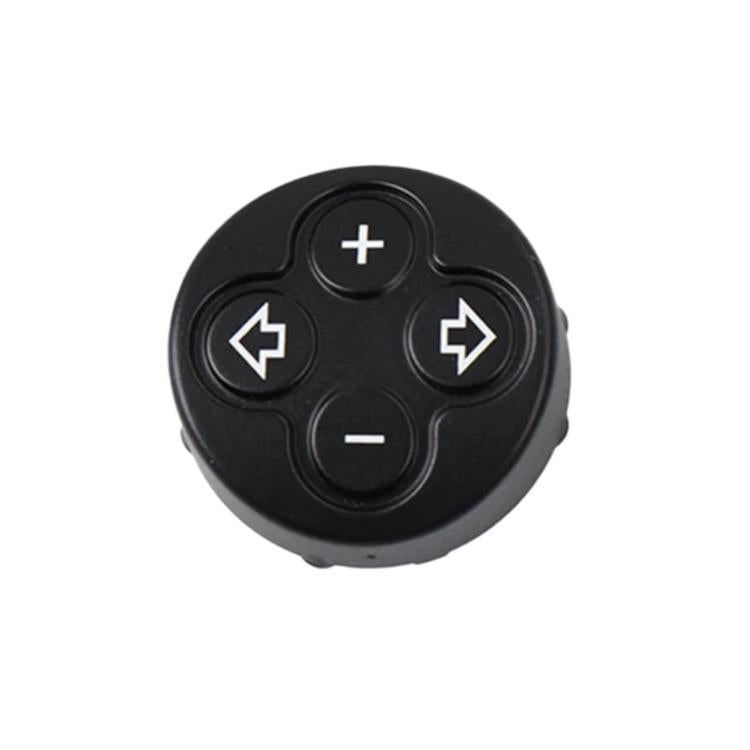 Black steering wheel button cluster with plus, minus, and left/right arrows