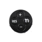 Black steering wheel button cluster with RES label, gear icon, plus and minus