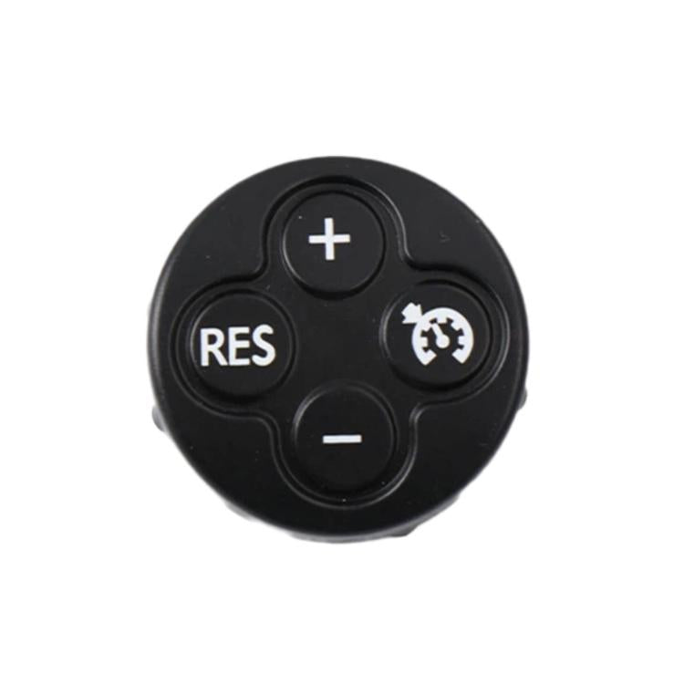 Black steering wheel button cluster with RES label, gear icon, plus and minus