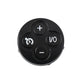 Black steering wheel button cluster with V/O label, gear icon, plus and minus