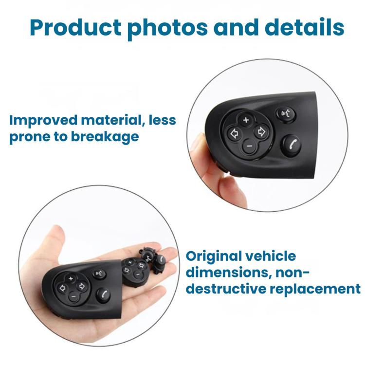 Black replacement steering wheel button panels in hand with plus and call controls