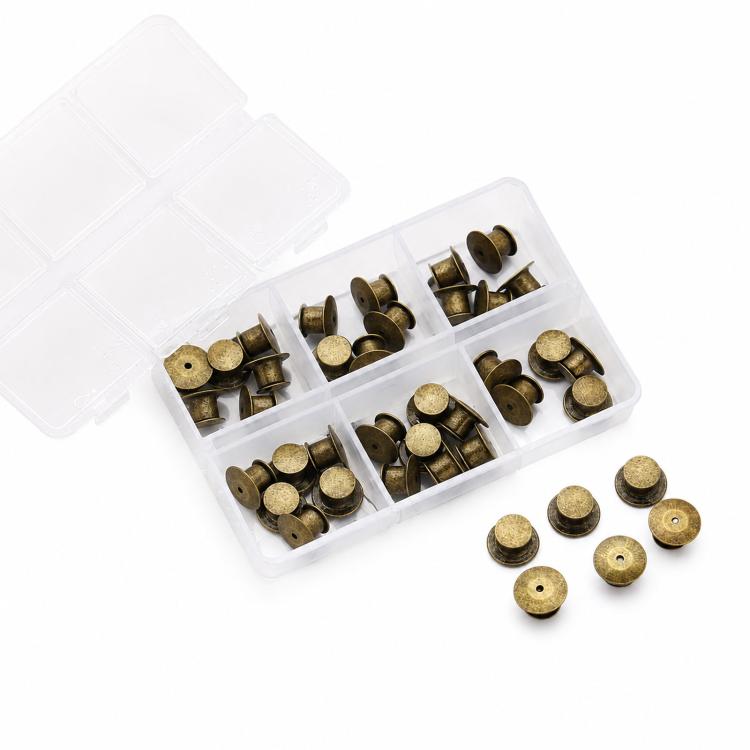 40 PCS/Box Locking Pin Backs Metal Pin Keepers Replacement with Storage Box for Enamel Pins Lapel Pins Badges