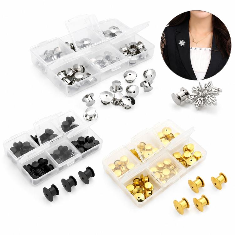 40 PCS/Box Locking Pin Backs Metal Pin Keepers Replacement with Storage Box for Enamel Pins Lapel Pins Badges