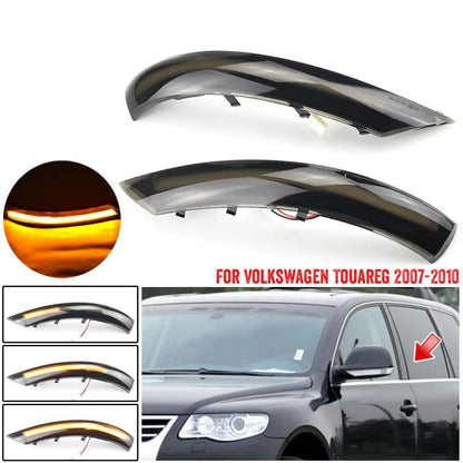 Dynamic LED side mirror turn signal light assembly, pair, dark housing with amber glow
