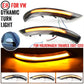 Dynamic LED side mirror turn signal light pair, smoked housing with bright amber strip glow