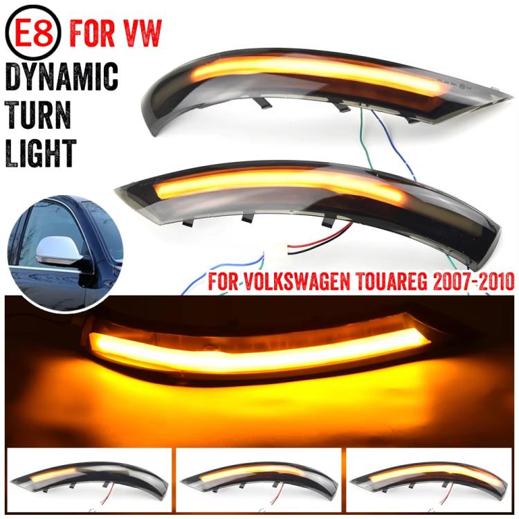 Dynamic LED side mirror turn signal light pair, smoked housing with bright amber strip glow
