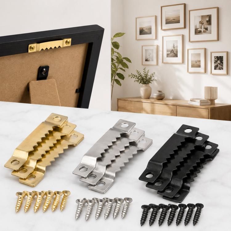 Sawtooth picture frame hanging hooks kit in gold, silver, and black with screws