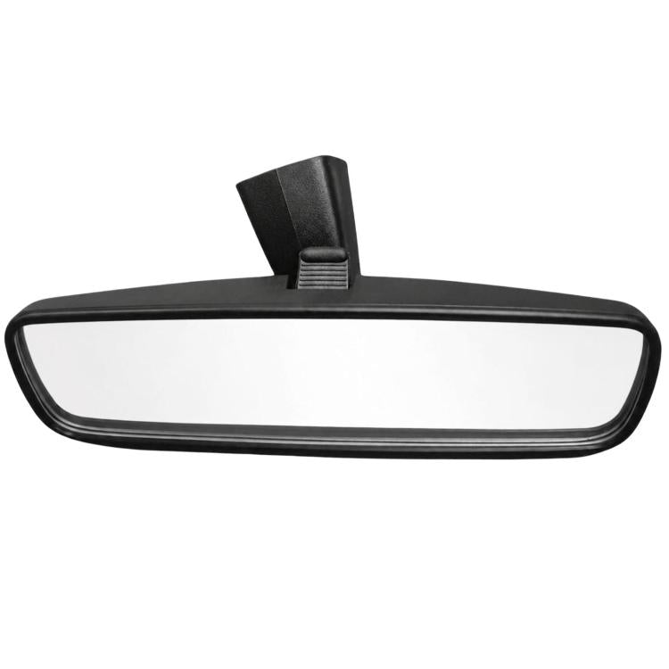 Black interior rearview mirror with central backing and mounting tab