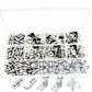 Assortment of silver shelf support pins and clear plastic pegs in divided organizer tray