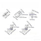 Shelf support pins with size labels: cylindrical, flat, and L-shaped metal brackets
