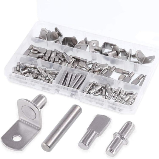 120 PCS/Box Shelf Pegs Kit 4 Assorted Styles Metal Shelf Support Pins Brackets Assortment, 120 PCS/Box