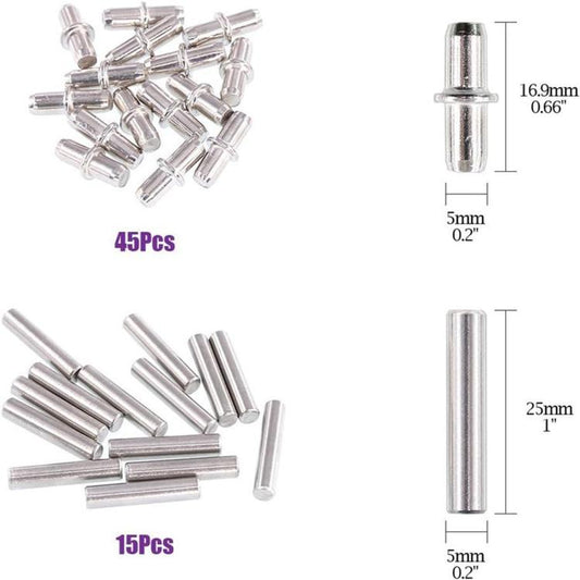 120 PCS/Box Shelf Pegs Kit 4 Assorted Styles Metal Shelf Support Pins Brackets Assortment, 120 PCS/Box
