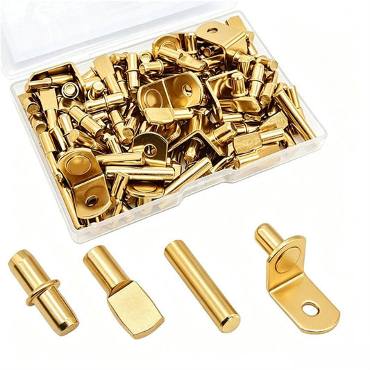 104 PCS/Box Shelf Pegs Kit 4 Assorted Styles Metal Shelf Support Pins Brackets Assortment, 104 PCS/Box Gold, 104 PCS/Box  Silver