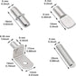 Silver metal shelf support pegs with size diagram, showing pin and bracket dimensions