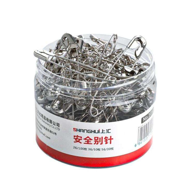 Extra-large stainless safety pins in labeled jar, mixed silver pins, 180pcs set