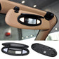 Black sun visor vanity mirror cover set, shown installed on beige car interior