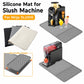 Set of silicone countertop draining mats in gray and beige with textured removable insert