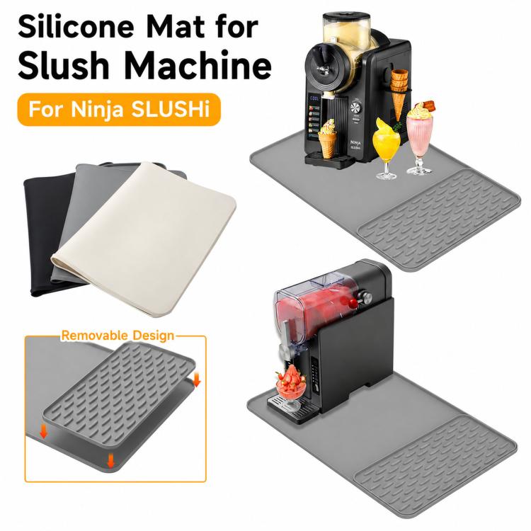 Set of silicone countertop draining mats in gray and beige with textured removable insert