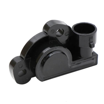 Black throttle position sensor with wiring connector and mounting tabs